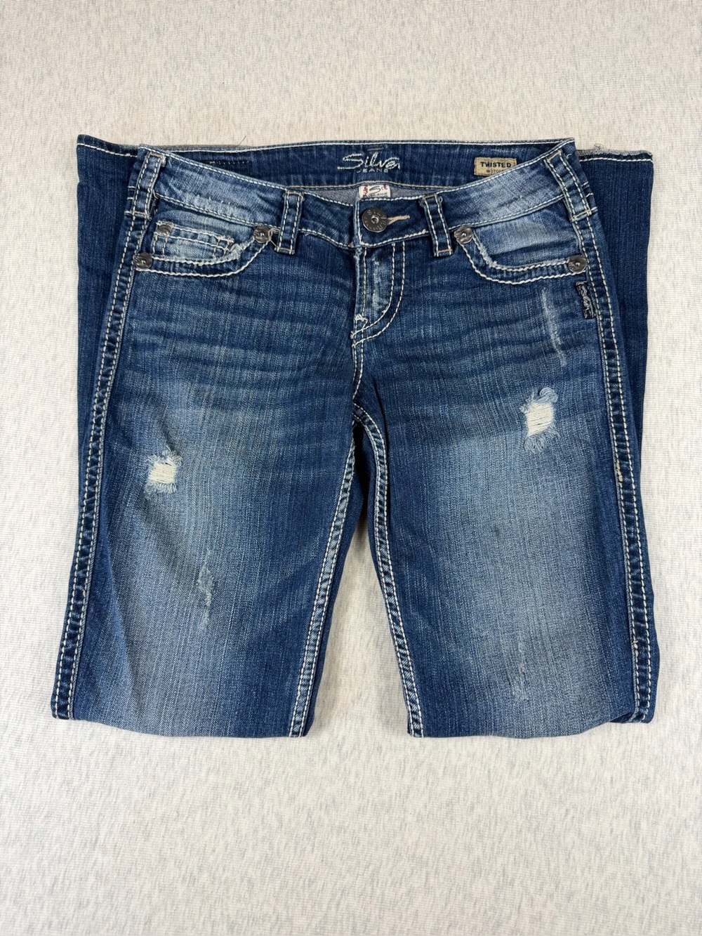 Silver Jeans Twisted Bootcut Distressed Low Rise Jeans Women’s 26 Y2K Western - Picture 4 of 15